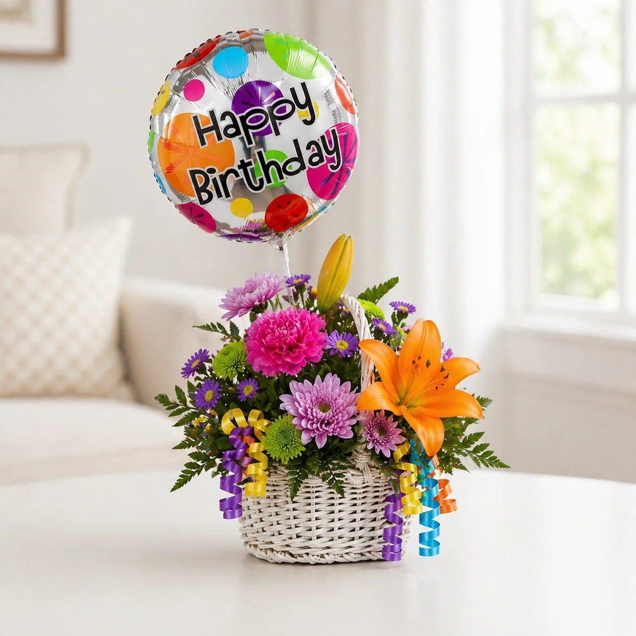 Lily and Carnation Birthday Basket view 2