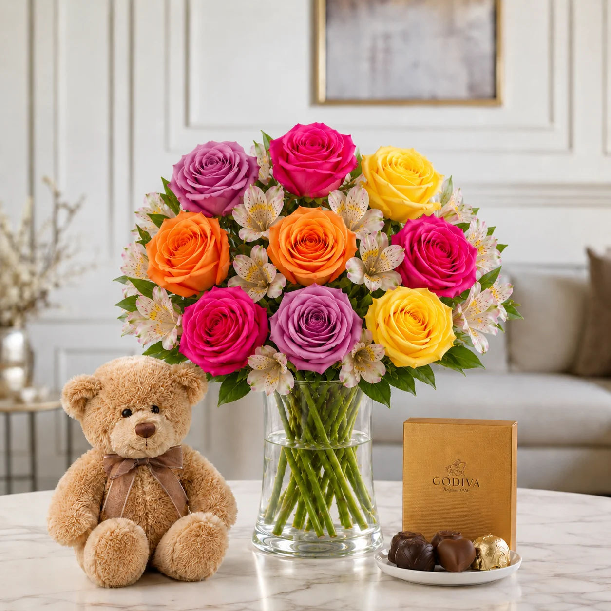 Mixed Roses and Peruvian Lilies + Teddy Bear and Chocolate! 3