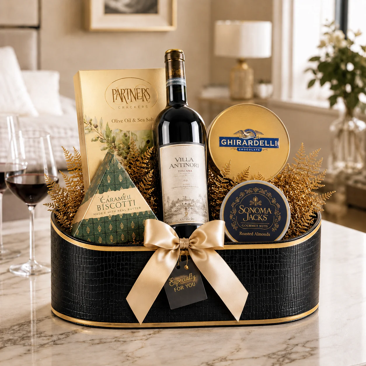 Fine Wine and Gourmet Treats Basket view 2