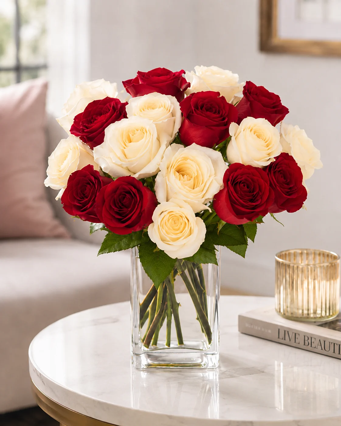 Just For you! Red and White Rose Bouquet 4