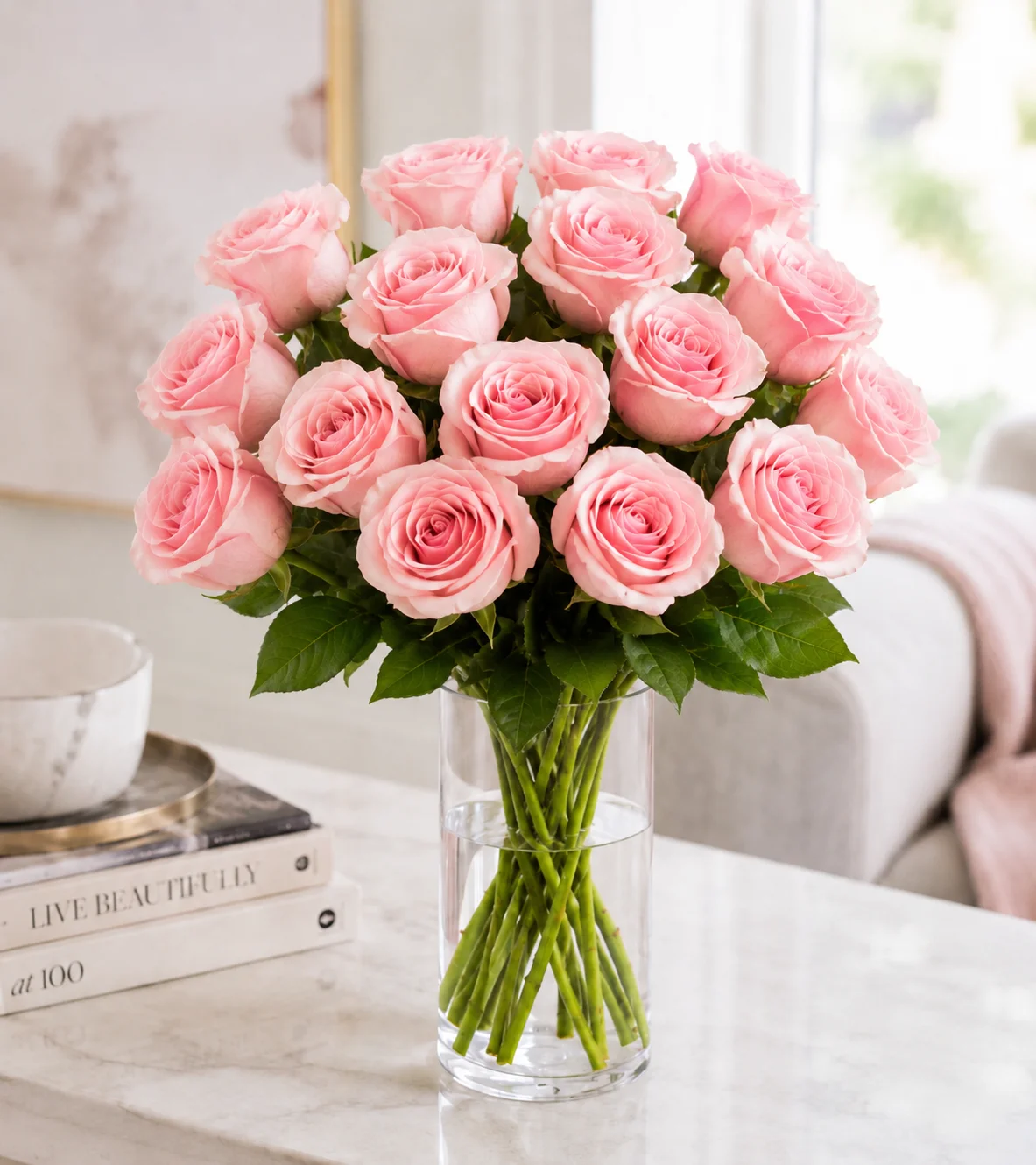 Pink Rose Bouquet with One Dozen Roses 4