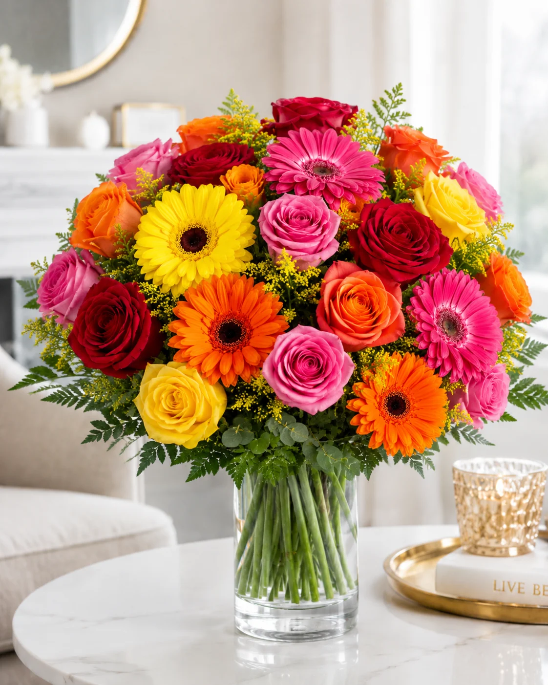 Mixed Colors Bouquet with Roses and Gerbera Daisies 5
