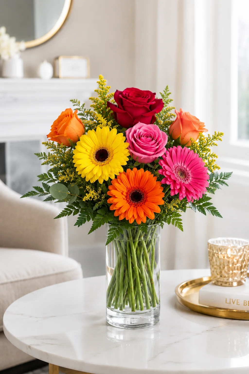 Mixed Colors Bouquet with Roses and Gerbera Daisies 2