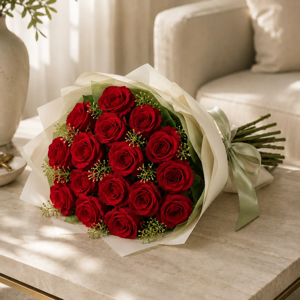 12 Beautiful Red Roses Hand-Tied Bouquet view 3
