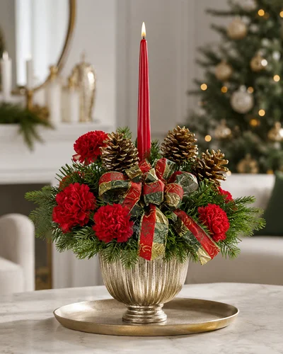 Pine Cone and Carnation Centerpiece 2