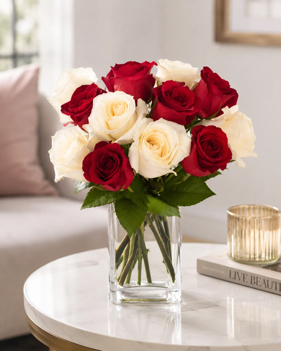 Just For you! Red and White Rose Bouquet 1