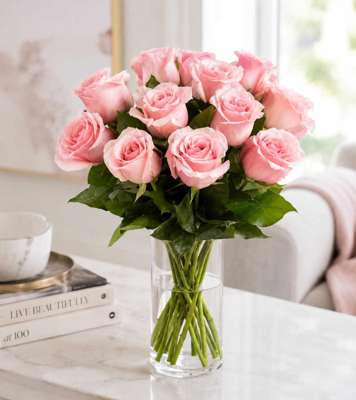 Pink Rose Bouquet with One Dozen Roses 1