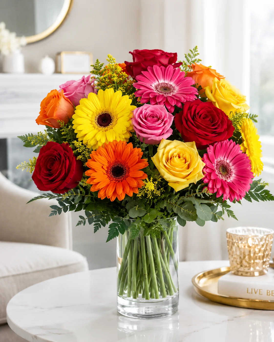 Mixed Colors Bouquet with Roses and Gerbera Daisies 1