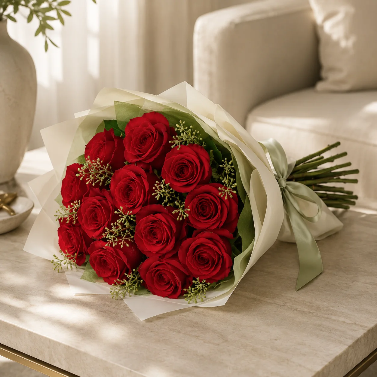 12 Beautiful Red Roses Hand-Tied Bouquet view 2