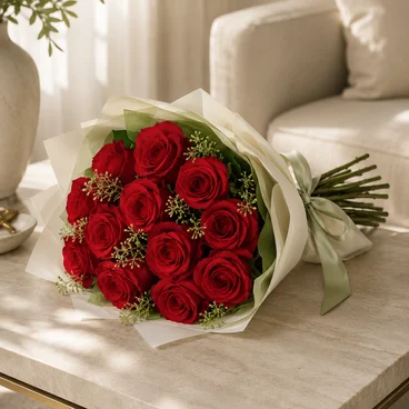 12 Beautiful Red Roses Hand-Tied Bouquet